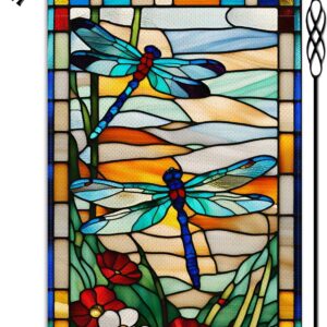 Spring Summer Dragonfly Garden Flag Glass Style Flowers Garden Flag Vertical Double Sided Rustic Farmland Burlap Yard Lawn Outdoor Decor 12.5x18"