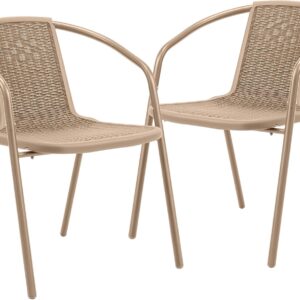 VINGLI PE Rattan Outdoor Dining Chairs Set of 2, Plastic Stackable Patio Chairs for Indoor, Porch, Restaurant, Garden,Champagne