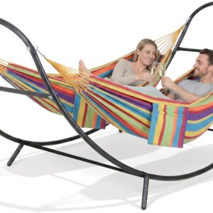 SUNCREAT Hammocks for Outside with Stand, Porch Hammock and Stand, 475 lbs Capacity, Patent Pending, Rainbow