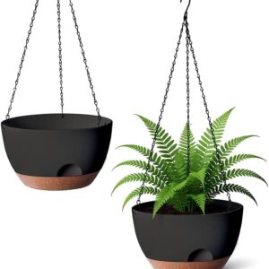 Hanging Planter for Indoor Plants, 10 Inch Self-Watering Hanging Planters with Drainage Holes and Chain, Set of 2 Outdoor Hanging Pots for Garden Home